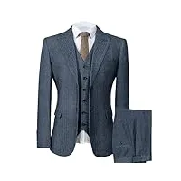 costume vintage 3 pièces en tweed à chevrons pour homme - coupe ajustée - pour mariage, bal de fin d'année, smoking, bleu marine pastel, xs