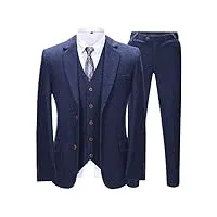 costume vintage 3 pièces en tweed à chevrons pour homme - coupe ajustée - pour mariage, bal de fin d'année, smoking, bleu marine, s