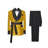 ensemble veste blazer pour homme à double boutonnage - coupe ajustée - costume de mariage - smoking - veste de fête et pantalon, doré, l