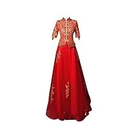 ronglong robe de mariée traditionnelle de la mariée rouge chinois femmes de broderie à manches mi-longues 4 saisons, xxl rouge, rouge, xxl