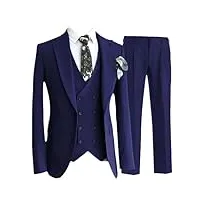 ensemble de 3 pièces pour homme blazers pantalons gilet costume robe de mariée couleur unie blazers veste pantalon gilet, lot de 3 pièces bleu marine, s