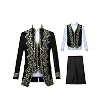 costume 3 pièces brodé veste gilet pantalon homme costume de mariage européen vintage costumes, noir , xxl