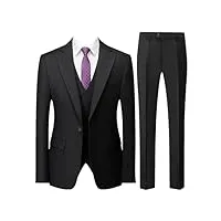 hommes slim robe de mariée blazer veste homme trois pièces costume couleur unie manteau gilet pantalon gilet, ensemble de 3 pièces noir., taille m
