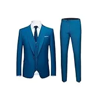 costume de mariage pour homme ensemble élégant blazers formels 3 pièces vestes gilets pantalons manteaux d'affaires classiques, costume 3 pièces bleu lac, xxl