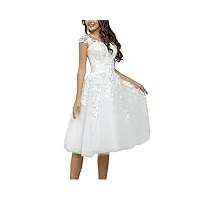 ronglong robe de mariée vintage court dentelle robe de mariée a - ligne robe à manches courtes en dentelle robe standesamt, ivoire, 40