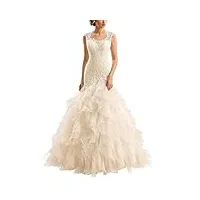 sevenyxx robe de mariée longue dentelle vintage volants Élégant robe de mariée robe de soirée registre civil, blanc, 42