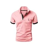 glestore polo homme t shirt manche courte golf tennis casual sport t-shirt coton vetement rose xl