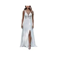 sevenyxx robes de mariée femmes mousseline de soie civil wedding dress v neck, blanc, 34