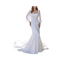 sevenyxx robe de mariée longue sirène civil costume mousseline de soie manches longues robe de mariée de plage, blanc, 54