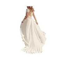 sevenyxx femmes robes de mariée manches longues mousseline de soie plage fente robe de mariée, blanc, 58
