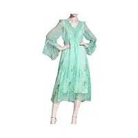Élégante robe en soie pour femme, col en v, manches cloches, élégante robe trapèze, en8, s