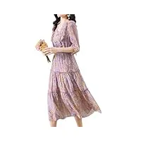 robe française en soie d'automne et d'hiver avec col en v et jupe trapèze ample et élégante, orange violet., s