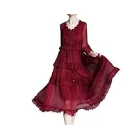 robe de soirée élégante et chic en soie pour femme avec manches longues et col en v, rouge, taille xs