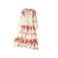 robe d'été élégante en dentelle de soie pour femme, manches longues, bretelles minimisées, robe deux pièces, rouge avec écharpes, l