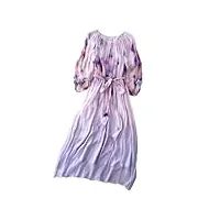 robe de soirée d'été en soie pour femme avec ceinture et manches bouffantes, violet, s