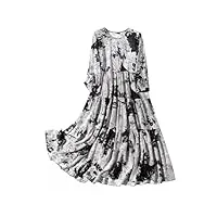 robe française en crêpe de soie pour femme, jupe trapèze élégante haut de gamme à col rond, noir 1123, s