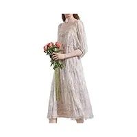 robe de soirée en soie pour femme - manches bouffantes - imprimé, beige, l