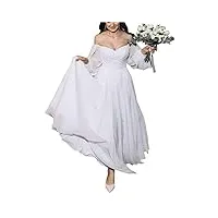 sevenyxx robes de mariée bohème mousseline de soie robe de mariée manches longues mariée hors Épaule robe de mariée de plage, blanc, 48