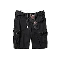 ornrjfll short cargo pour homme designer summer breeches bermuda homme coton multi pocket retro shorts, noir , 34w