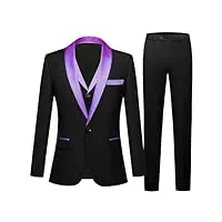 costume 3 pièces à revers cranté pour homme (veste + pantalon + gilet), violet, xxl