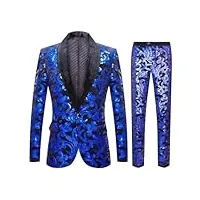 costume pour homme - bleu saphir - velours - sequins - robe de mariée - ensemble 2 pièces (blazer + pantalon), polaire bleu saphir, xl