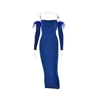 ijnhytg robes robe élégante à manches plumes robe longue dos nu sans bretelles for femmes (color : blue, size : s)