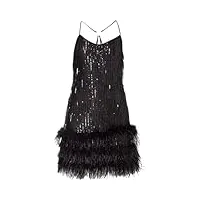 liu jo - ca4343j1930 - robe courte avec plumes, noir , 38