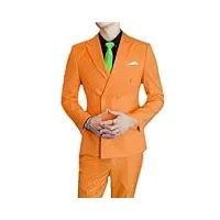 ensemble de costume 3 pièces pour homme veste gilet pantalon smoking d'affaires mariage double boutonnage coupe cintrée 2 pcs set orange xl