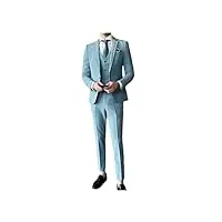 ensemble d'affaires pour hommes (veste + gilet + pantalon) robe de mariée de marié de couleur unie ensemble de costume 3 pièces ajusté lake blue xxl
