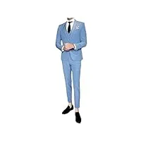 ensemble d'affaires pour hommes (veste + gilet + pantalon) robe de mariée de marié de couleur unie ensemble de costume 3 pièces ajusté denim blue l