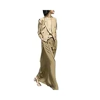 jupes longues en soie unie pour femme, coupe trapèze, fente haute, thé, 44