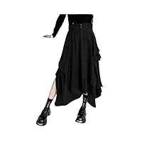 jupe mi-corps plissée irrégulière taille haute pour femme coupe ample, noir , taille unique