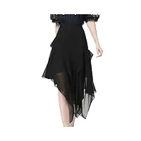 jupe d'été plissée en tulle et mousseline de soie pour femme - taille haute - coupe trapèze - longueur irrégulière, noir , 44