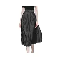 jupe trapèze en mousseline de soie légère grande taille pour femme avec ceinture, noir , 40