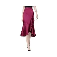 jupe de bureau mi-longue en satin taille haute pour femme, rose rouge, 40