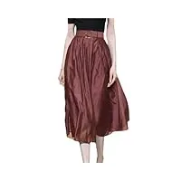 jupe trapèze en mousseline de soie légère grande taille pour femme avec ceinture, rouge vin, xxxxl