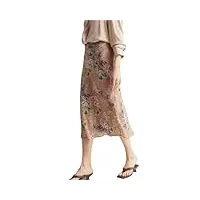 jupe florale pour femme en soie imprimée a-line avec fermeture éclair latérale, café, 40