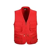 zzmfore gilet multi-poches en coton pour hommes, veste d'été fine sans manches avec poches pour photographe, gilet baggy (gilet rouge 3xl)