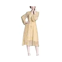 robe Élégante en soie pour femmes, col en v, manches longues, jupe trapèze unie, automne