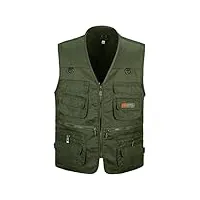 zzmfore gilet multi-poches en coton pour hommes, veste d'été fine sans manches avec poches pour photographe, gilet baggy (gilet vert armée xxl)