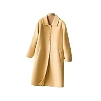 manteau long en cachemire à simple boutonnage pour femme, jaune, s