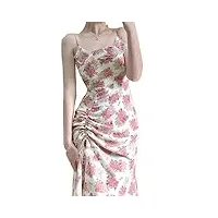 svaasa dresses， robe mi-longue florale sans manches femmes élégantes sexy été doux belle (color : pink, size : m)