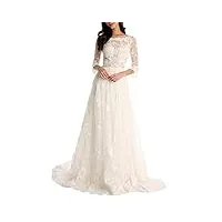 gerrit 3/4 dream sleeves robe de mariée applique robe de bal Élégant col rond robe de mariée, ivoire, 38