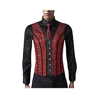wjnvfioo corset pour homme - gilet moulant - vintage - À lacets - contrôle du ventre - débardeurs amincissants, rouge floralnoir, xxxl