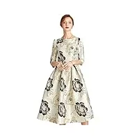 robe en popeline à imprimé floral pour femme, manches trois-quarts et col rond, longueur genou, 1111111, xl