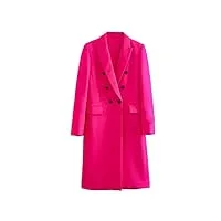 sukori manteaux pour femme women double breasted longline trench coat long sleeve flap pockets female outerwear overcoat (color : pink, size : l)