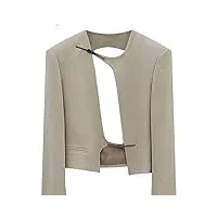 sukori manteaux pour femme metal buckle design backless short blazer coat for women spliced irregular short jackets spring (color : off white, size : l)