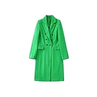 sukori manteaux pour femme women double breasted woolen green trench coat long sleeve flap pockets female outerwear overcoat (color : green, size : m)