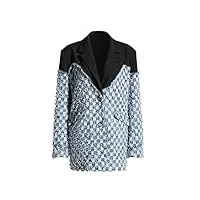 sukori manteaux pour femme blazer notched collar loose single breasted denim patchwork suit jackets female (color : black, size : l)