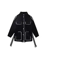 sukori manteaux pour femme loose fit warm woolen coat parkas rhinestone high neck long sleeve women fashion tide (color : black, size : xl)